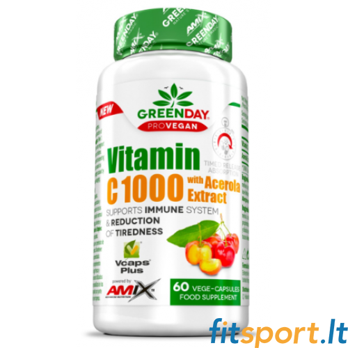 Amix GreenDay ProVegan C vitamīns 1000 ar acerolas ekstraktu 60 kapsulas. 