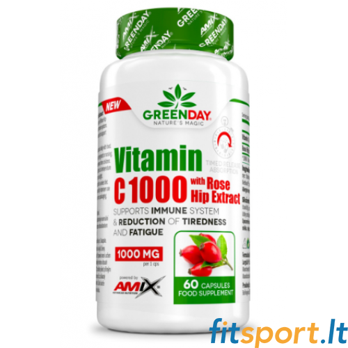 Amix GreenDay C vitamīns 1000 ar mežrozīšu ekstraktu 60 kapsulas. 