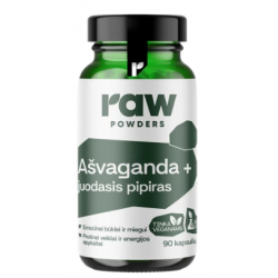 Сырые порошки Ашваганда + Черный перец 90 капсул.