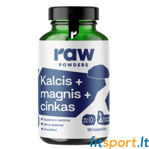 Neapstrādāti pulverveida kalcijs + magnijs + cinks + D3 90 kaps. 