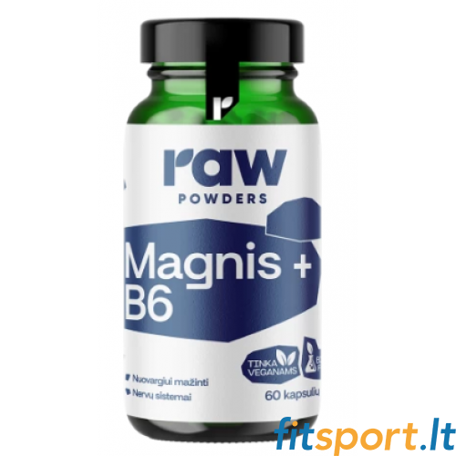 Neapstrādāti magnija + B6 vitamīna pulveri 60 kapsulas. 