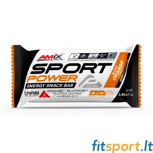 Amix Sport Power Energy uzkodu batoniņš 45g (ar garšu un kofeīnu) 