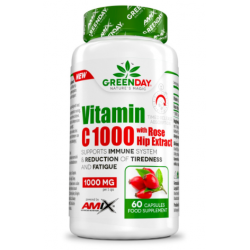 Amix GreenDay C vitamīns 1000 ar mežrozīšu ekstraktu 60 kapsulas.