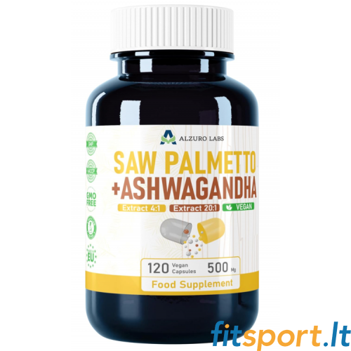 Alzuro Labs Saw Palmetto (4:1 ekstrakts) + Ashwaganda (20:1 ekstrakts) 120 kapsulas. 