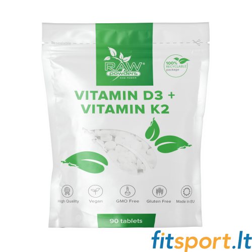 Neapstrādāti pulveri D3 vitamīns + K2 vitamīns 90 tbl. 