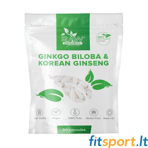 Raw Powders Ginkgo Biloba & Korejas žeņšeņs 90 vāciņi. 