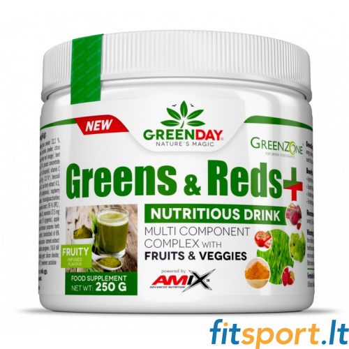 Amix GreenDay® Greens & Reds+ 250g (augļu, dārzeņu, aļģu ekstrakti + probiotikas un vitamīni) 