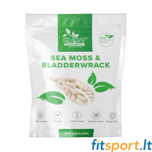 Raw Powders Sea Moss & Bladderwrack 180 vāciņi. (daļēji lēns lādiņš ar ārstniecisko drebuļu) 