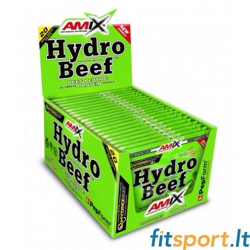 Amix HydroBeef Protein paraugu iepakojums 20 porcijas pa 40g katrā. 