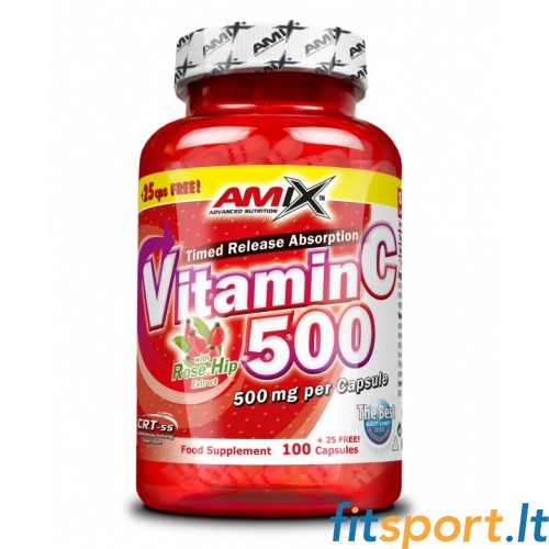 Amix Vitamīns C 500 mg 100 kapsulas + 25 kaps bez maksas 