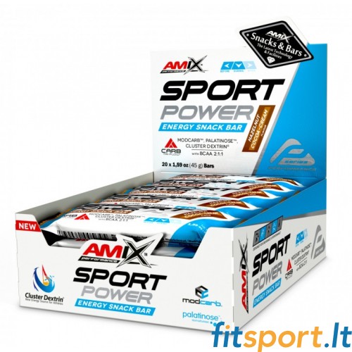 Amix Sport Power Energy uzkodu batoniņi 45 g x 20 (bezkofeīna batoniņi) 